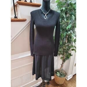 Sequence Women's Solid Black 100% Acrylic Long Sleeve Top & Skirt 2 Piece Suit 8